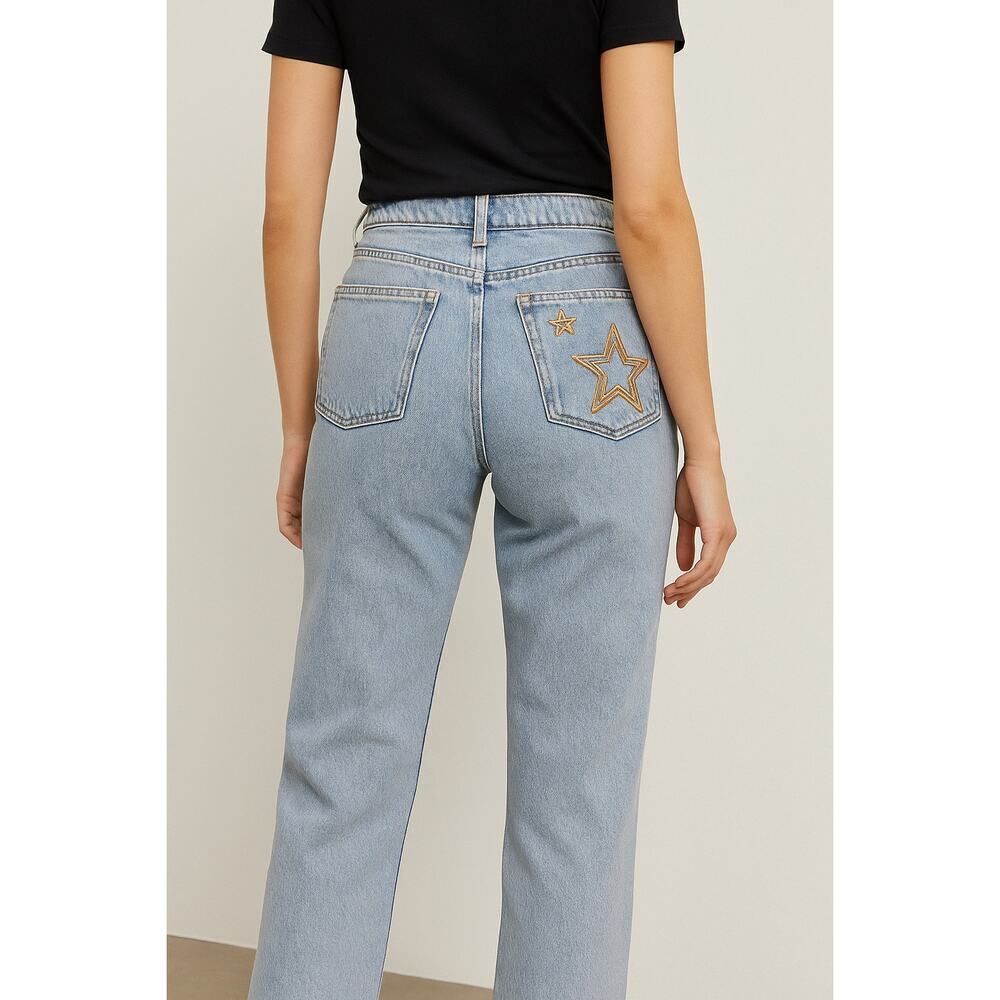 Reformation Cynthia High Rise Straight Jeans Size 29 Star Embroidered Ba…